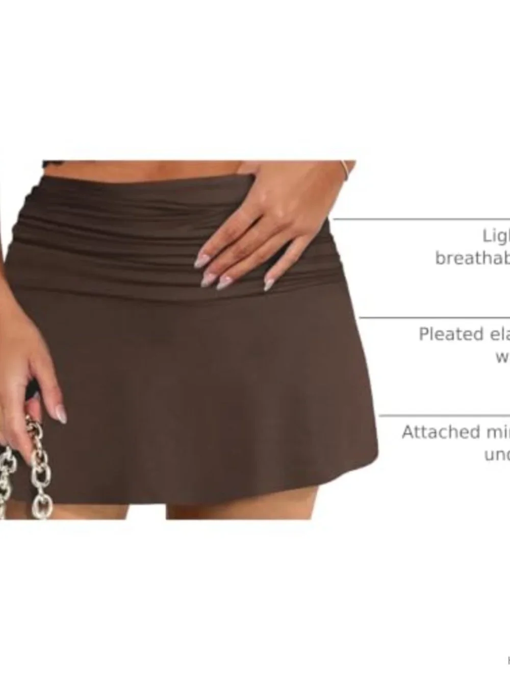 Y2K Skort A-line Built-in Shorts High Waist Ruched Stretch Jersey Mini